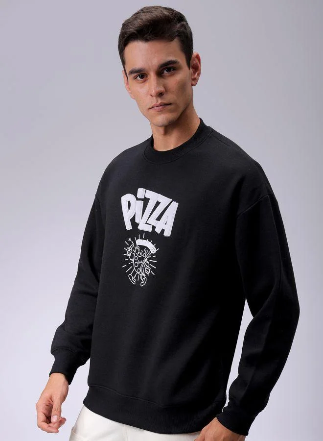 The Indian Garage Co Men Relaxed Fit Placement Print Crew Neck Overhead Sweatshirt