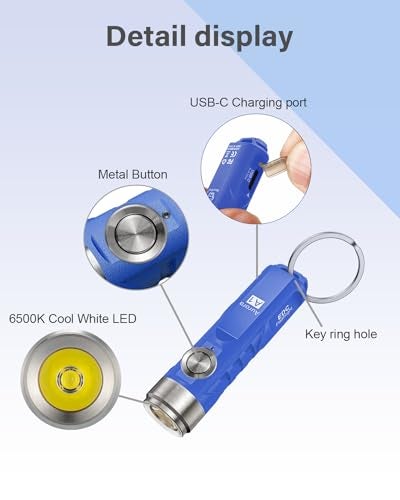 RovyVon Aurora A1 G4 USB C Rechargeable Mini Flashlight, Small Bright Keychain Flashlight 650 High Lumens EDC Flashlight Gadget with Clip for Camping, Hiking, Emergencies (Blue) - Image 2