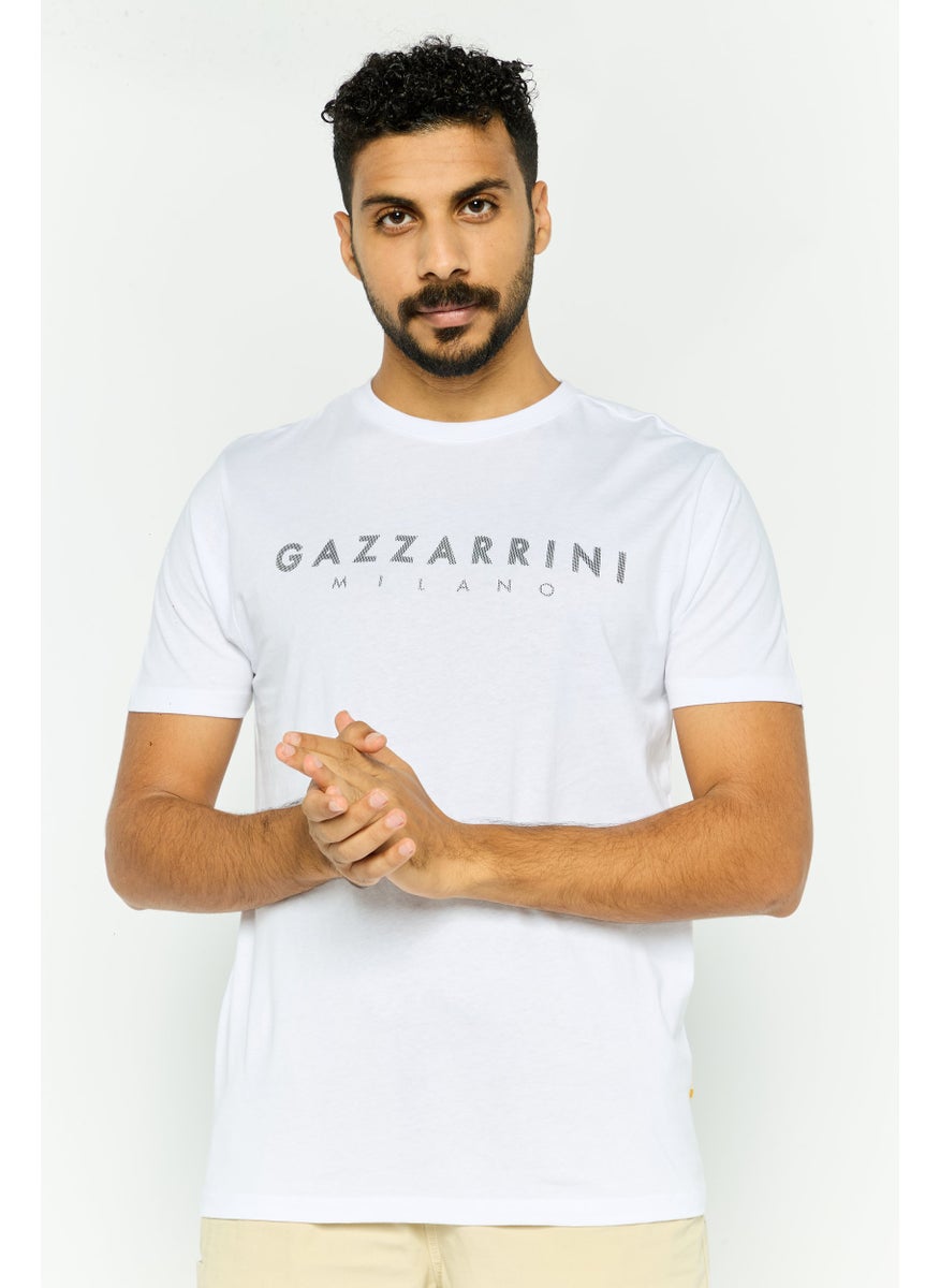 Gazzarrini Men Crew Neck Short Sleeves Brand Logo T-Shirt, White  - Image 1