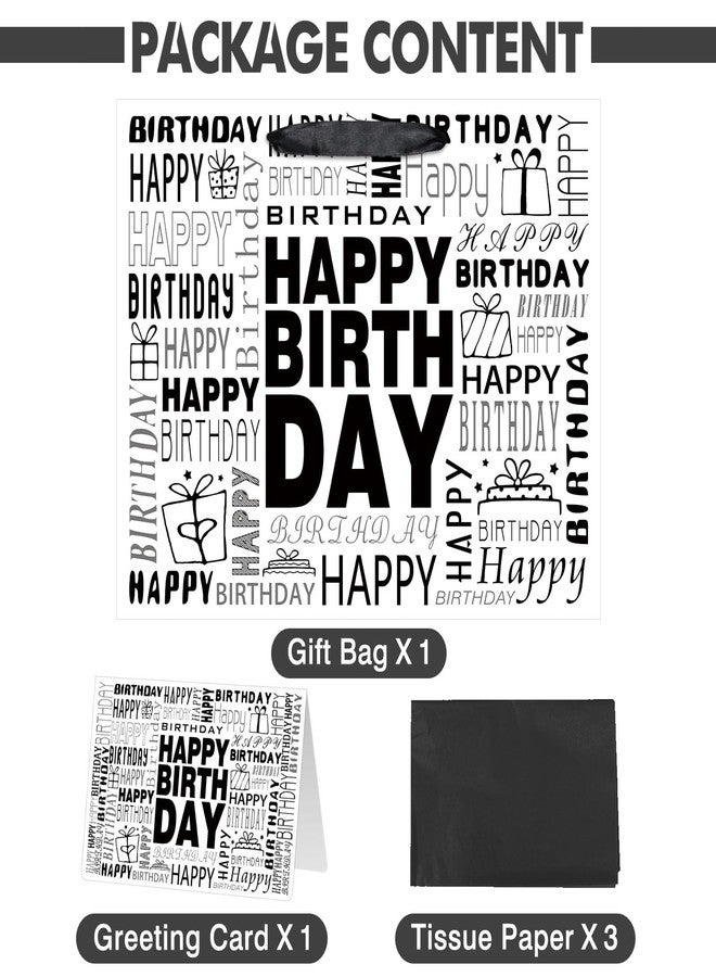 Laidans 13" Large Black and White Happy Birthday Gift Bag with Tissue Paper and Card for Men Women Birthday (Large) - Image 3