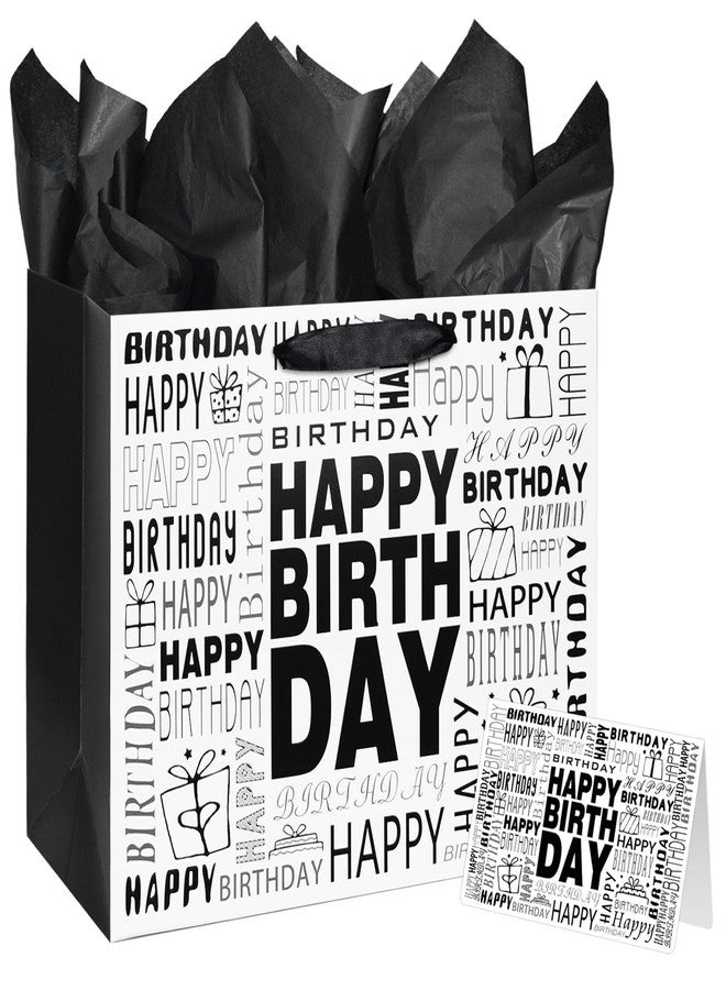 Laidans 13" Large Black and White Happy Birthday Gift Bag with Tissue Paper and Card for Men Women Birthday (Large) - Image 1