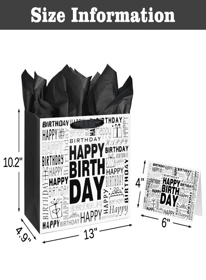 Laidans 13" Large Black and White Happy Birthday Gift Bag with Tissue Paper and Card for Men Women Birthday (Large) - Image 2