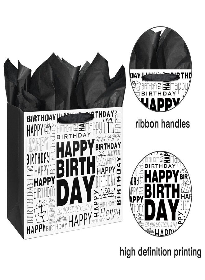 Laidans 13" Large Black and White Happy Birthday Gift Bag with Tissue Paper and Card for Men Women Birthday (Large) - Image 4
