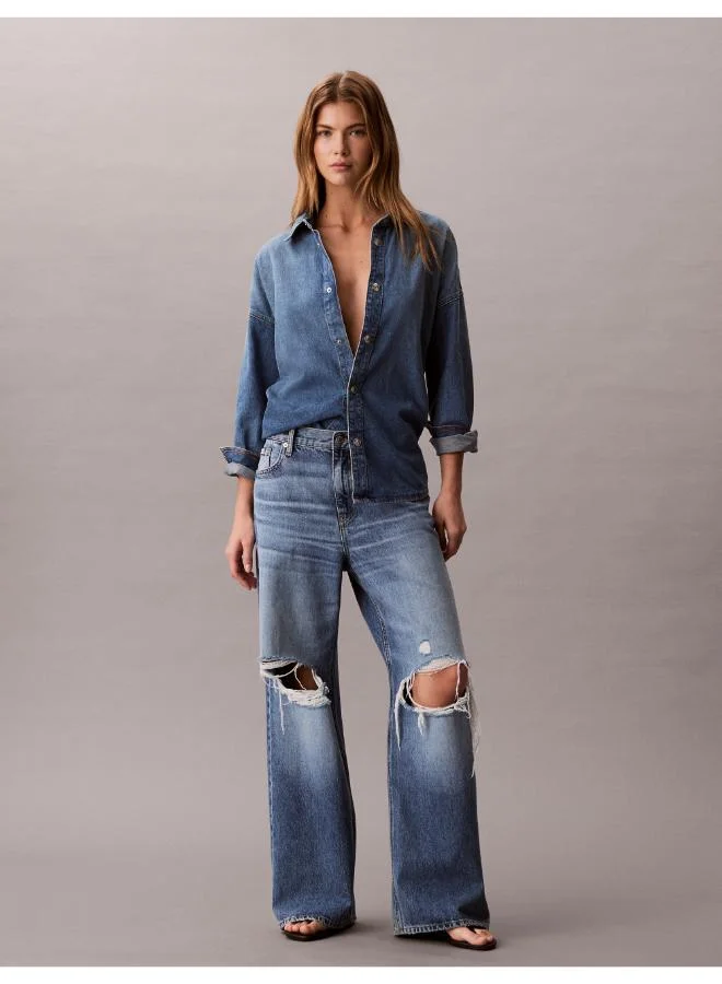 Calvin Klein Jeans  Low Rise Slashed Indigo Baggy Jeans for Women | Best Price UAE