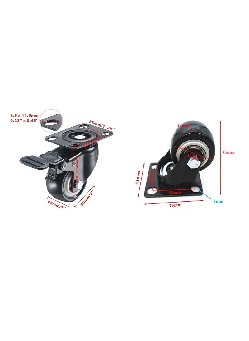 IMPODA Impoda 4 Pack 2 Heavy Duty Caster Wheels Soft Rubber Swivel Caster with 360 Degree 2 with Brakes 2 Without  - Image 2