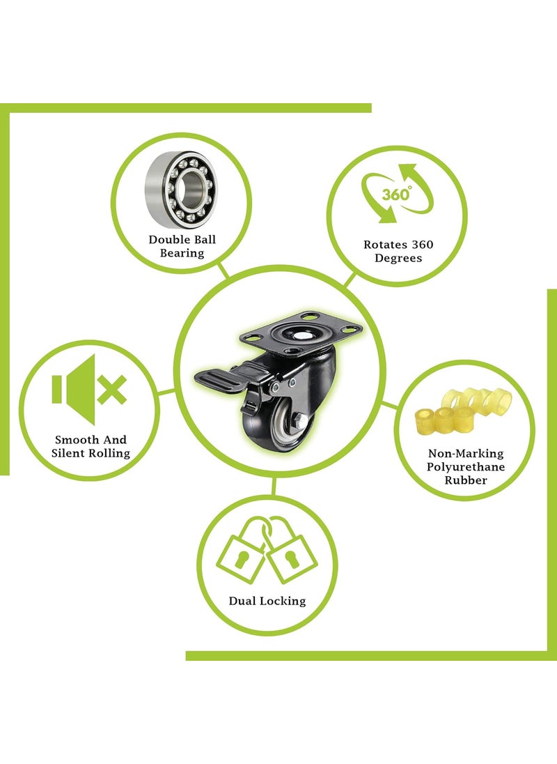 IMPODA Impoda 4 Pack 2 Heavy Duty Caster Wheels Soft Rubber Swivel Caster with 360 Degree 2 with Brakes 2 Without  - Image 4