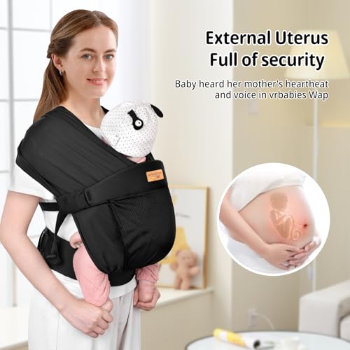 vrbabies Baby Wraps Carrier Sling, Baby Carrier for Newborns and Toddlers,Skin-Friendly and Soft Front Baby Carrier Wrap Perfect Baby Gifts (Black, Mesh) - Image 5