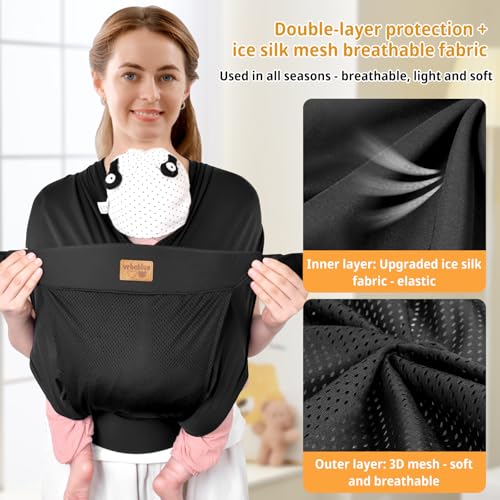 vrbabies Baby Wraps Carrier Sling, Baby Carrier for Newborns and Toddlers,Skin-Friendly and Soft Front Baby Carrier Wrap Perfect Baby Gifts (Black, Mesh) - Image 3