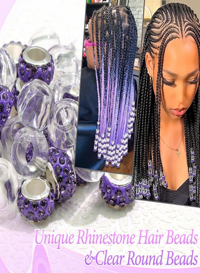 VENOFEN 50PCS Rhinestone Hair Beads Loc Dreadlock Jewelry Purple Clear Braids Bead Hair Decoration Accessories for Women and Girls - Image 3