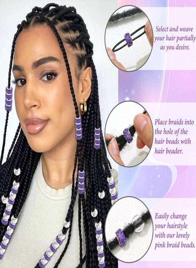 VENOFEN 50PCS Rhinestone Hair Beads Loc Dreadlock Jewelry Purple Clear Braids Bead Hair Decoration Accessories for Women and Girls - Image 5
