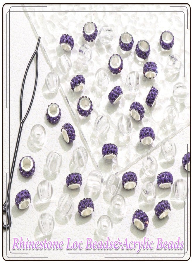 VENOFEN 50PCS Rhinestone Hair Beads Loc Dreadlock Jewelry Purple Clear Braids Bead Hair Decoration Accessories for Women and Girls - Image 2