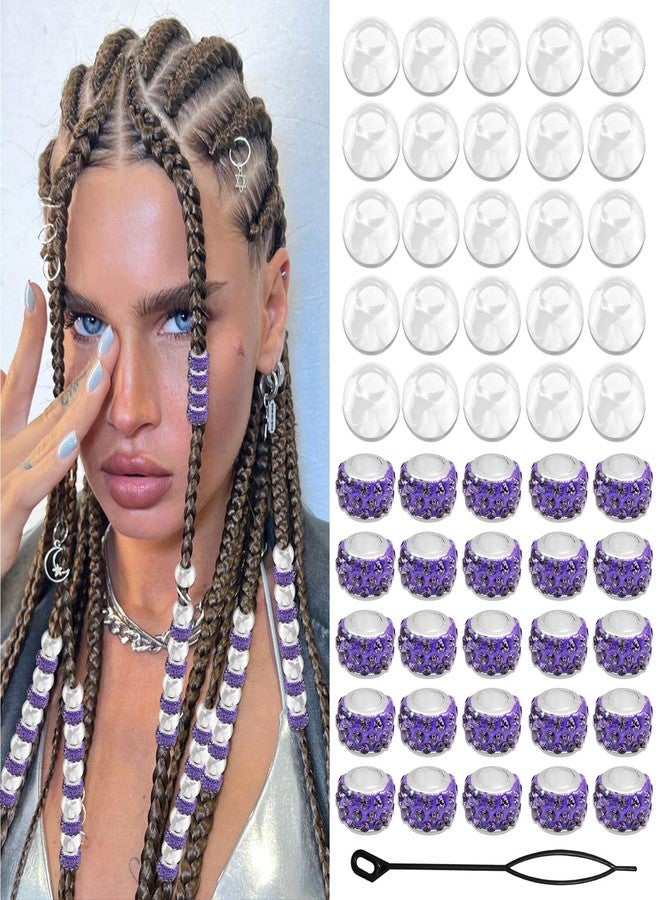 VENOFEN 50PCS Rhinestone Hair Beads Loc Dreadlock Jewelry Purple Clear Braids Bead Hair Decoration Accessories for Women and Girls - Image 1