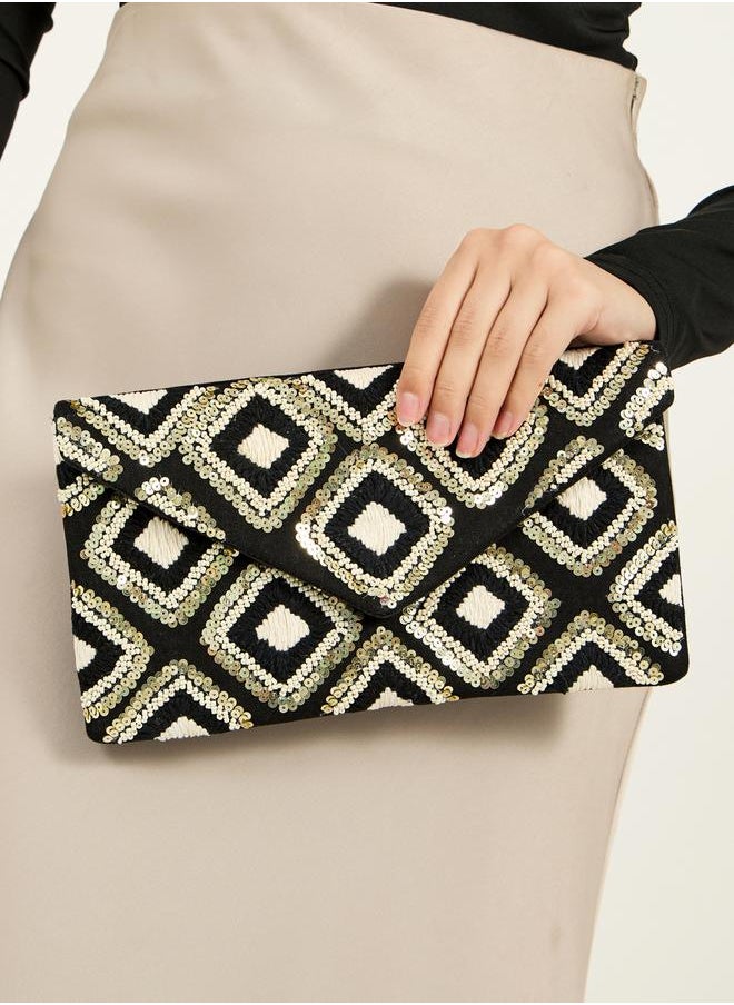 Styli Diamond Embellished Clutch with Chain Strap  - Image 3
