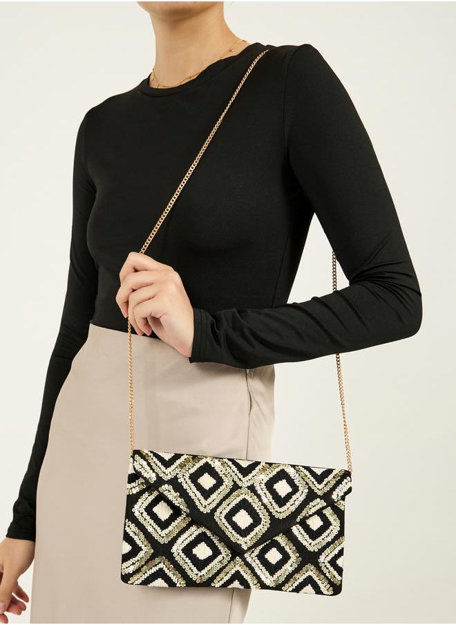 Styli Diamond Embellished Clutch with Chain Strap  - Image 4