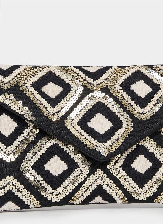Diamond Embellished Clutch with Chain Strap