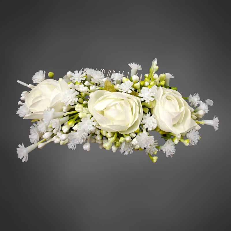 ANVIK Artificial Flower Fancy Hair Clip/Side Pin/Comb Pin/Juda Pin/Crystal Bun Pin For Women And Girls Bride Hair Styling Wedding Hair Accessories Flower For Women (OFF WHITE) - Image 2