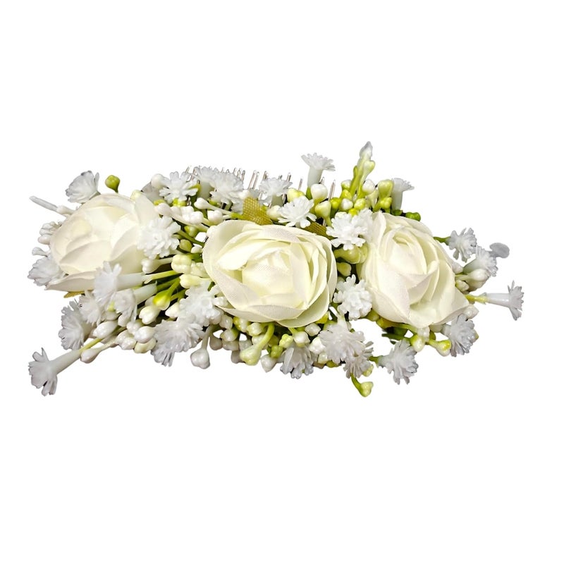 ANVIK Artificial Flower Fancy Hair Clip/Side Pin/Comb Pin/Juda Pin/Crystal Bun Pin For Women And Girls Bride Hair Styling Wedding Hair Accessories Flower For Women (OFF WHITE) - Image 1