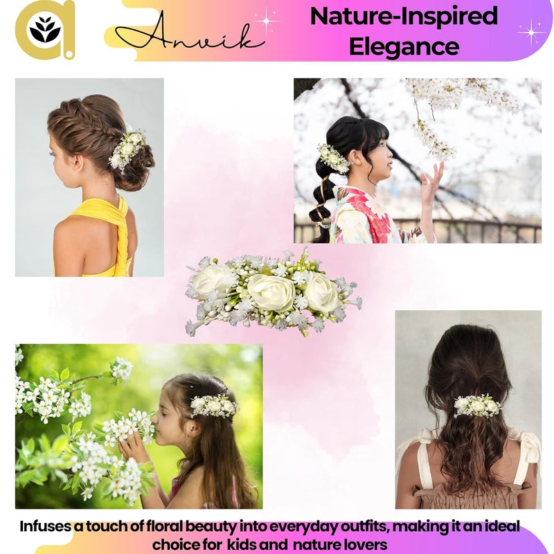 ANVIK Artificial Flower Fancy Hair Clip/Side Pin/Comb Pin/Juda Pin/Crystal Bun Pin For Women And Girls Bride Hair Styling Wedding Hair Accessories Flower For Women (OFF WHITE) - Image 5