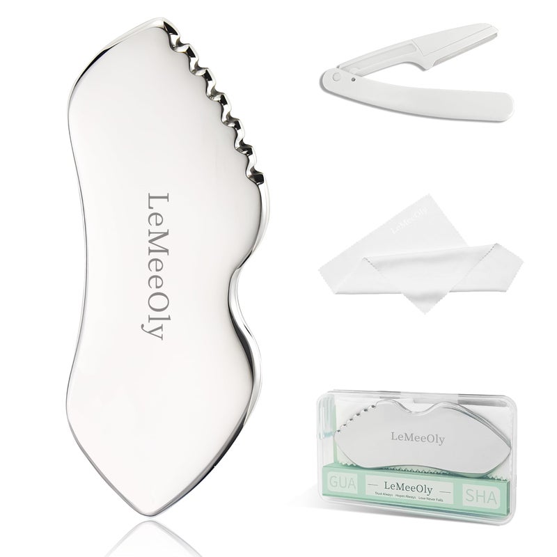 LeMeeOly Stainless Steel Gua Sha Facial Tools Metal GuaSha Tool for Face Neck Detailer Gua Sha Lymphatic Drainage Reduce Wrinkles Face Massage Tool Gift for Women