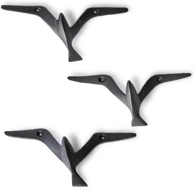 Ambipolar Iron Cast Decorative Gull Bird Wall Mounted Coat Hooks Black Set of 3
