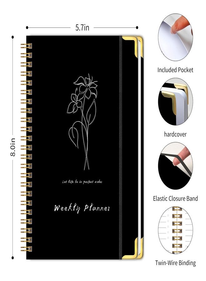KAICN Undated Weekly Planner Hardcover with Metal Corner Notebook, A5 To Do List Planner, Habit Tracker Journal with adhesive binding, 5.7 x 8.0 inches-Black - Image 2