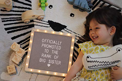 PMPX Letter Board THE ORIGINAL Gray Felt Board with Stand, Built-in LED Lights 10 x 10 -Menu Board + Wood Frame, 340 Letters, Emojis + Cursive words - Custom Sign Messages, Pregnancy Announcement, Weddings - Image 3