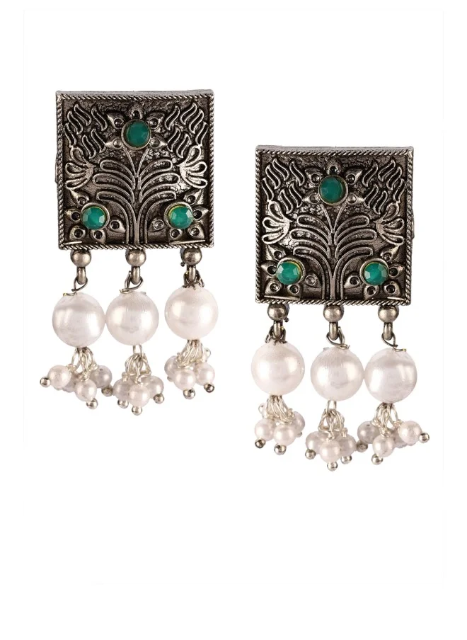 آي شين Silver-Plated & White Pearl Studded Jewellery Set