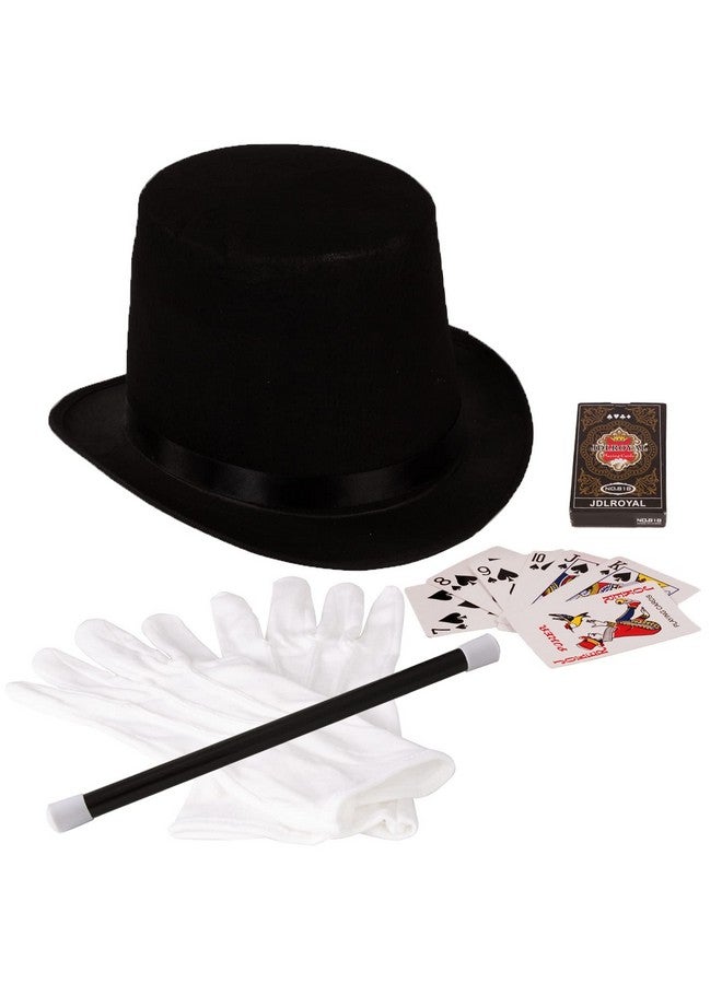 Funny Party Hats Funny Party Hats Magician Costume - 4 Pc Set - Magician Hat Wand Gloves & Bonus Cards - Magician Kit - Image 1