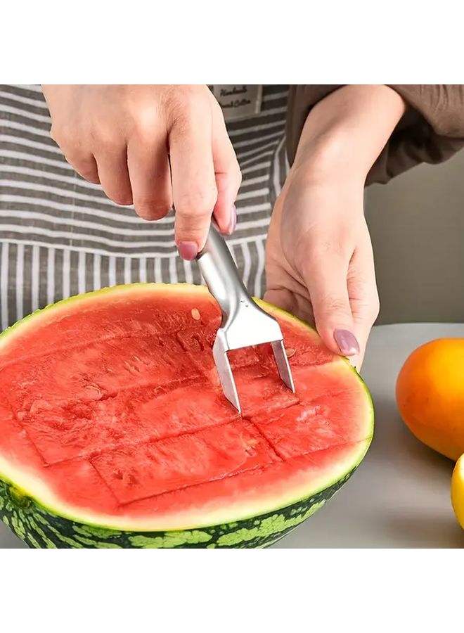 1pc Heavy Duty Stainless Steel Watermelon Melon Slicer with Built In Fork Effortless Fruit Cutting Tool Non Slip Grip for Kitchen Parties Picnics Easy Clean Design For Cantaloupes Honeydews Home And Commercial Use - Image 5