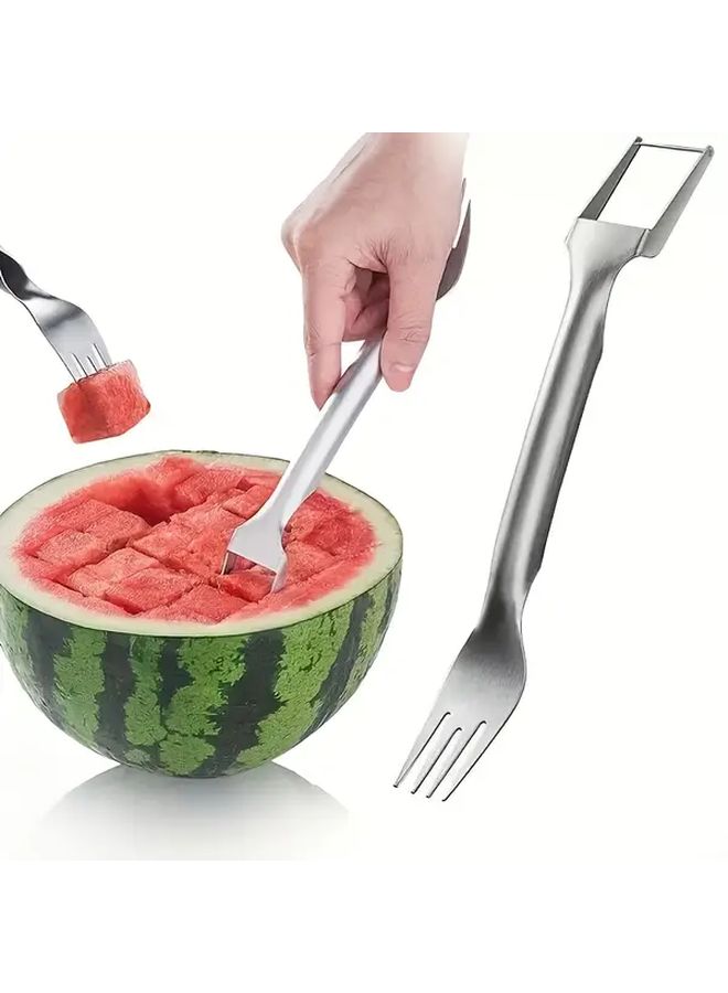 1pc Heavy Duty Stainless Steel Watermelon Melon Slicer with Built In Fork Effortless Fruit Cutting Tool Non Slip Grip for Kitchen Parties Picnics Easy Clean Design For Cantaloupes Honeydews Home And Commercial Use - Image 3