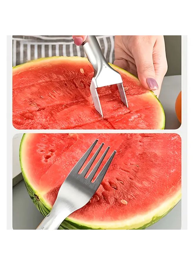 1pc Heavy Duty Stainless Steel Watermelon Melon Slicer with Built In Fork Effortless Fruit Cutting Tool Non Slip Grip for Kitchen Parties Picnics Easy Clean Design For Cantaloupes Honeydews Home And Commercial Use - Image 1