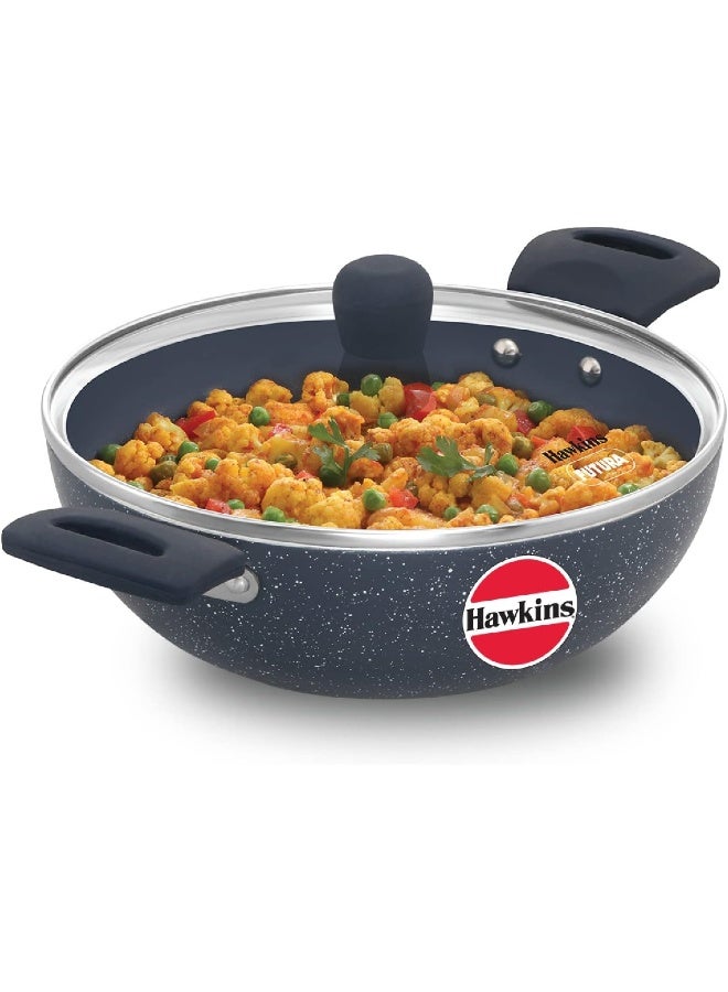 Hawkins 2.5 Liters Ceramic Nonstick Deep Kadhai/Frying Pan With Glass Lid,Induction Compatible,Grey - Image 1