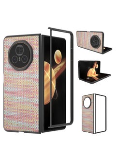 For Honor Magic V3 Black Frame Color Lattice Texture PU Phone Case(Pink)