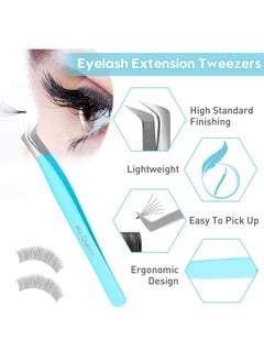 Ms.Queen Ms.Queen Lash Tweezers for Eyelash Extensions,Professional 5Pcs Fiber Tip Curved Isolation 45 90 Degree Boot Volume Lash Tweezers for Extensions, Blue  - Image 3