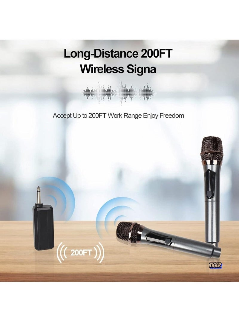 TIGER Wireless Microphone, UHF Dual Cordless Metal Dynamic Mic System with Rechargeable Receiver – 200 ft Range, Auto Connect for Karaoke, Church, Speech, Wedding, Party, Singing & More  - Image 2