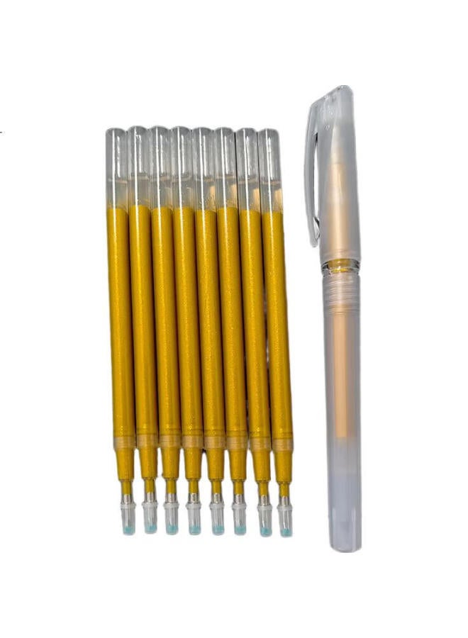 For Shine Fenshang Gold Calligraphy Pen Refill Set For Hard Pen Calligraphy, Sutra Copying, Tracing, And Portrait Drawing, 8 Pieces, Large Capacity, 5.5Mm Inner Hole, 0.7Mm Pen Tip (Includes One Pen Barrel) - Image 1