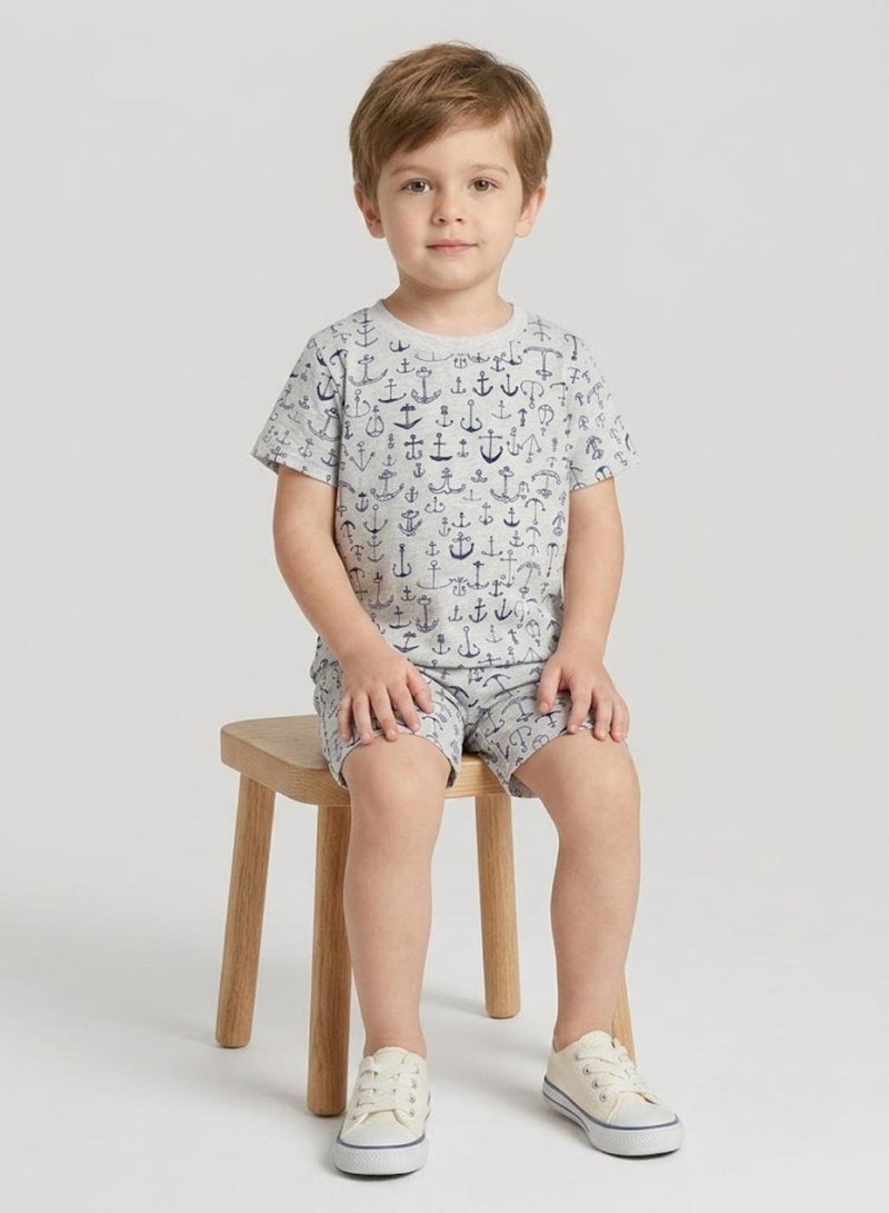 babyqlo Boys Grey Anchor Print Shorts Set - Image 4