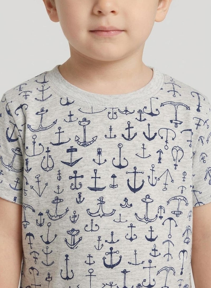 babyqlo Boys Grey Anchor Print Shorts Set - Image 5