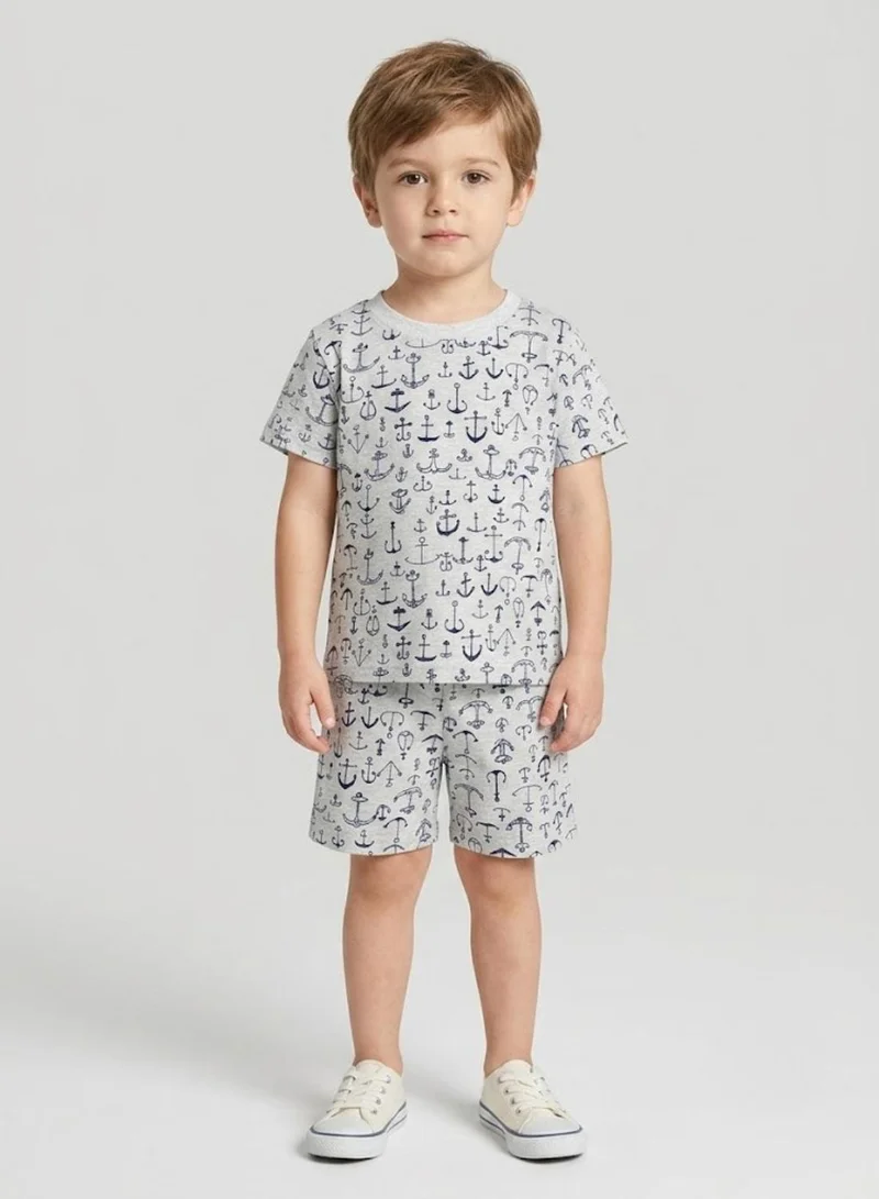 بيبي كلو Boys Grey Anchor Print Shorts Set