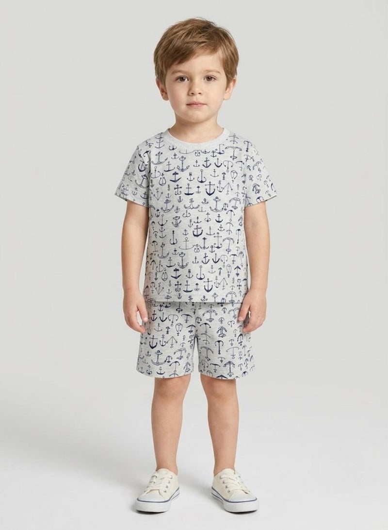 babyqlo Boys Grey Anchor Print Shorts Set - Image 1