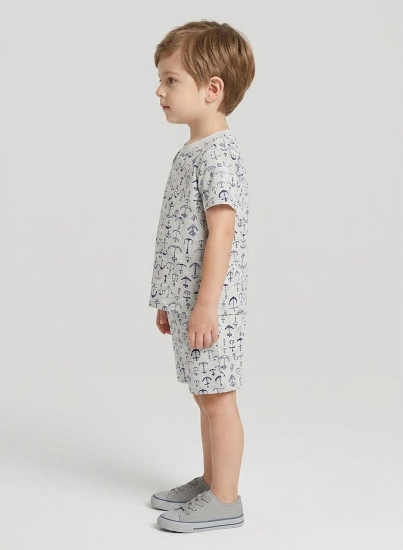 babyqlo Boys Grey Anchor Print Shorts Set - Image 3