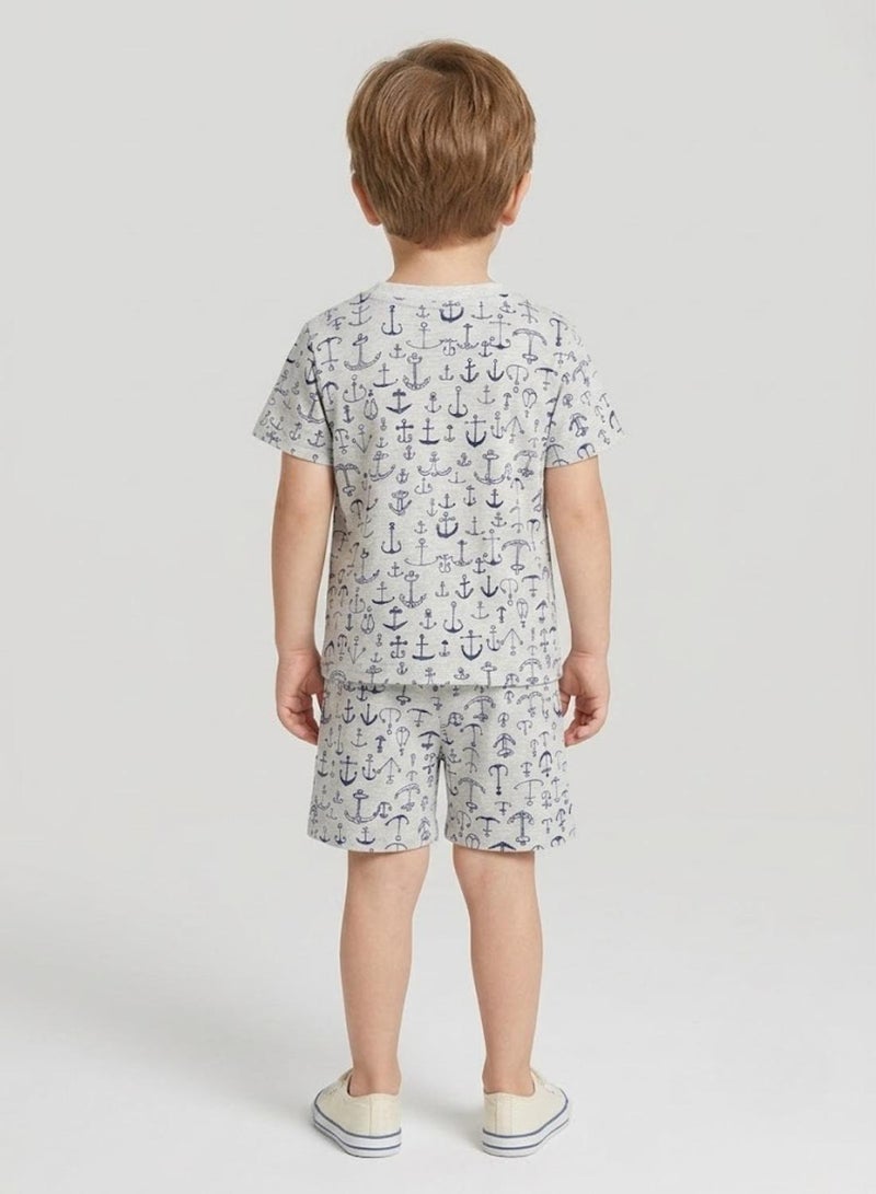 babyqlo Boys Grey Anchor Print Shorts Set - Image 2