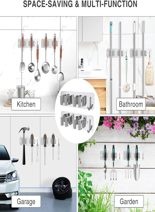 BAREPEPE Self Adhesive Broom Holder and Mop Stand Without Drilling Wall Mounted Stainless Steel - Pack of 2 - Image 3