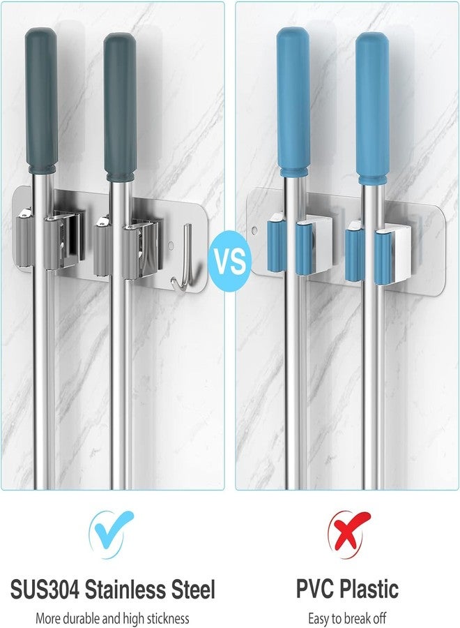 BAREPEPE Self Adhesive Broom Holder and Mop Stand Without Drilling Wall Mounted Stainless Steel - Pack of 2 - Image 4