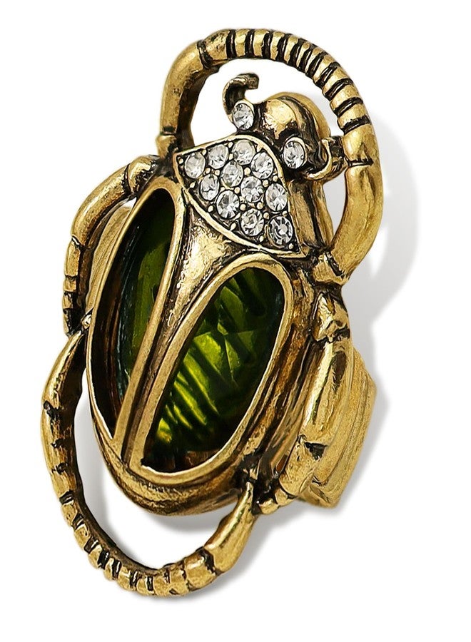 RechicGu Egyptian Scarab Beetle Ring Vintage Golden Color Costume Jewelry with Crystal Green Rhinestone,Funky Stretch Rings for Women,Art Deco Moth Ring,Cleopatra Costume Accessory - Image 1