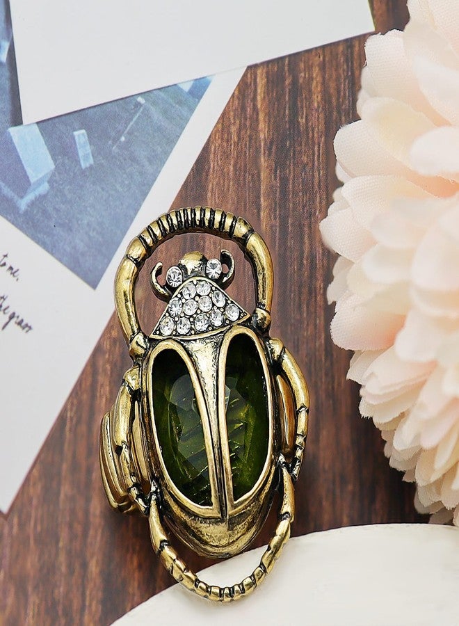 RechicGu Egyptian Scarab Beetle Ring Vintage Golden Color Costume Jewelry with Crystal Green Rhinestone,Funky Stretch Rings for Women,Art Deco Moth Ring,Cleopatra Costume Accessory - Image 5