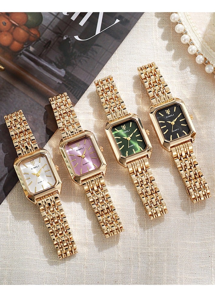 XIMILI 4pcs Light luxury steel band ladies watch female student fashion simple square quartz watch - Image 1