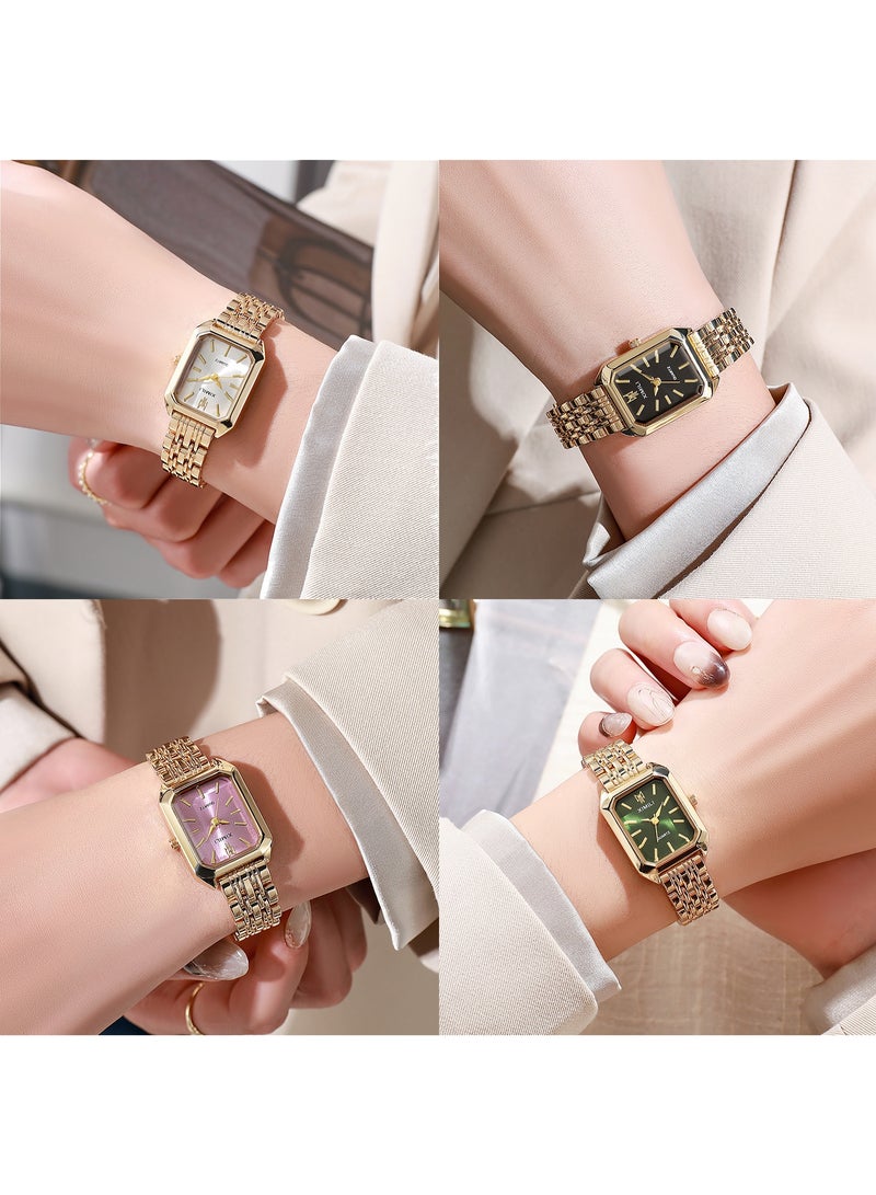 XIMILI 4pcs Light luxury steel band ladies watch female student fashion simple square quartz watch - Image 2