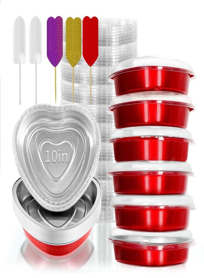 yeload 12-Pack 10 Inch Heart Shaped Aluminum Foil Cake Pans with Lids, 33oz Heavy Duty Disposable Red Bakeware for Valentine's Day, Mother's Day, Parties & Gift Giving (Red) - Image 1