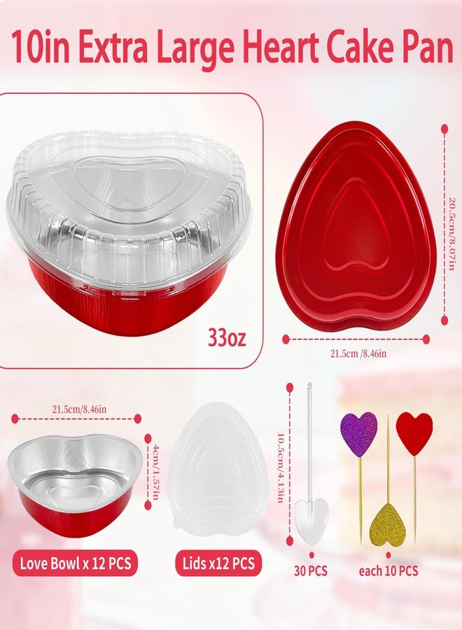 yeload 12-Pack 10 Inch Heart Shaped Aluminum Foil Cake Pans with Lids, 33oz Heavy Duty Disposable Red Bakeware for Valentine's Day, Mother's Day, Parties & Gift Giving (Red) - Image 2